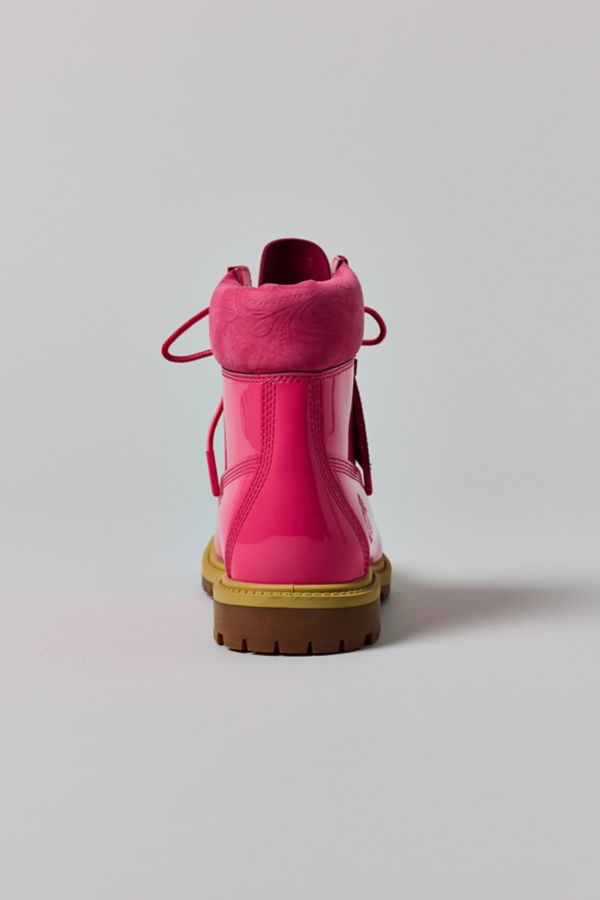 Slide View: 4: Botte Imperméable à Lacets 6 Pouces en Cuir Verni Rose Timberland Premium