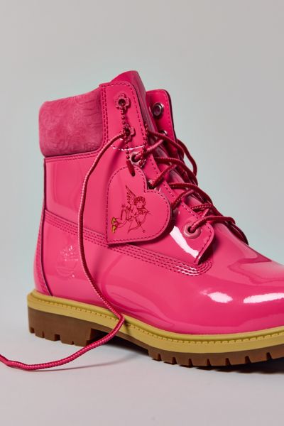 Botte Imperméable à Lacets 6 Pouces en Cuir Verni Rose Timberland Premium