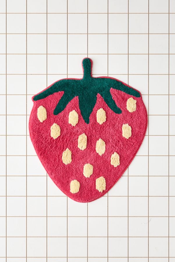 Slide View: 2: Strawberry Shape Plush Tufted Bath Mat