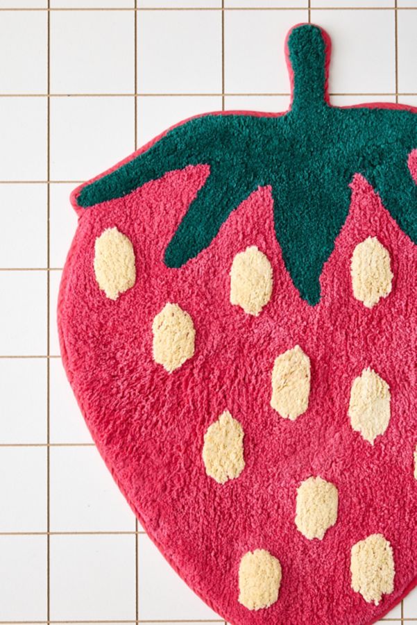 Slide View: 4: Strawberry Shape Plush Tufted Bath Mat