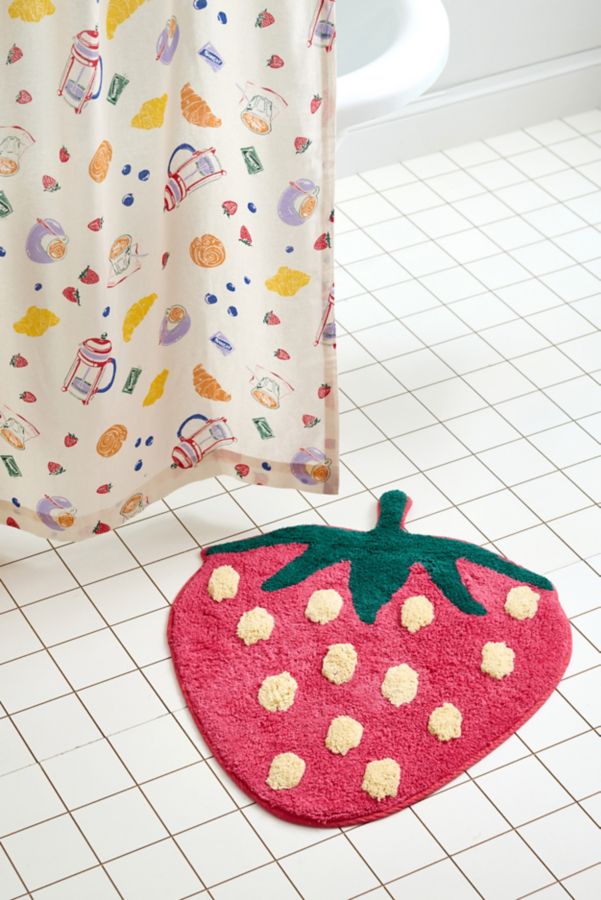 Slide View: 1: Strawberry Shape Plush Tufted Bath Mat