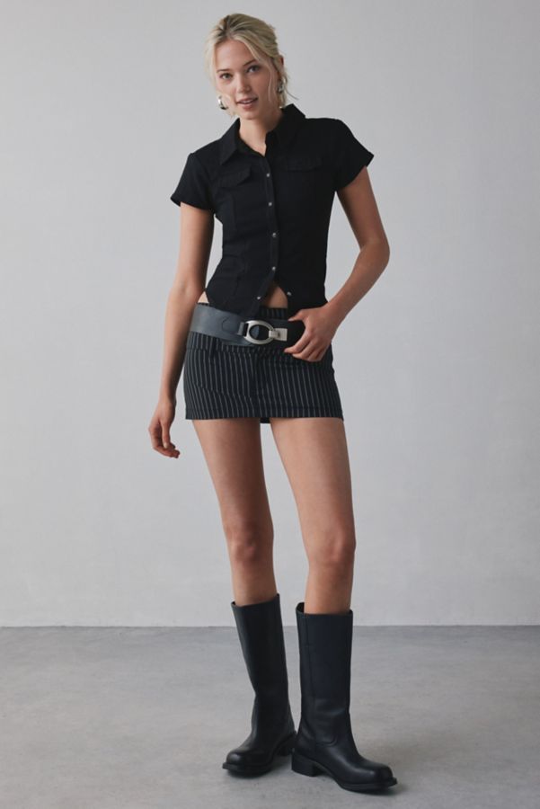 Slide View: 3: Silence + Noise Polly Slim Short Sleeve Snap-Button Shirt