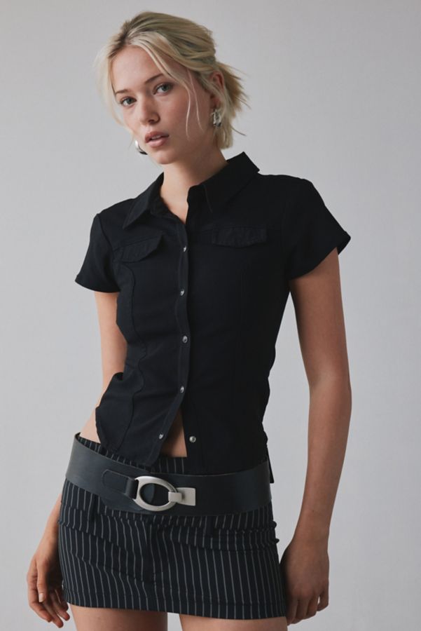 Slide View: 1: Silence + Noise Polly Slim Short Sleeve Snap-Button Shirt