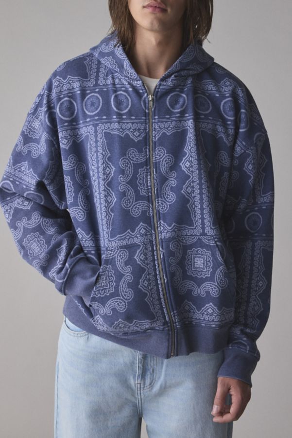 Slide View: 1: BDG Bandana Pattern Zip-Up Hoodie Sweatshirt