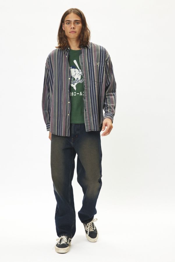 Slide View: 1: Urban Renewal Remade Overdyed Wide Stripe Button-Down Shirt