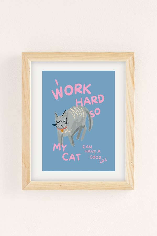 Slide View: 2: GS Print Shoppe Work Hard Cat Art Print