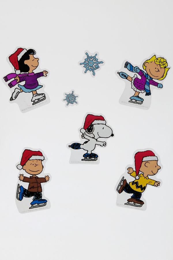 Slide View: 4: Peanuts Characters Ice Skating Window Cling Set