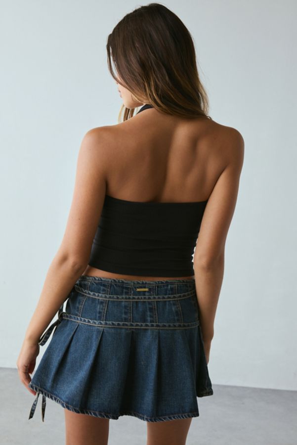 Slide View: 4: Abrand Pleated Wrap Denim Mini Skirt