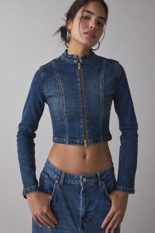 Slide View: 1: Abrand Devotion Slip Zip-Front Denim Jacket