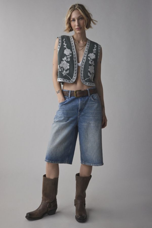 Slide View: 3: Kimchi Blue Festival Floral Embroidered Cropped Vest