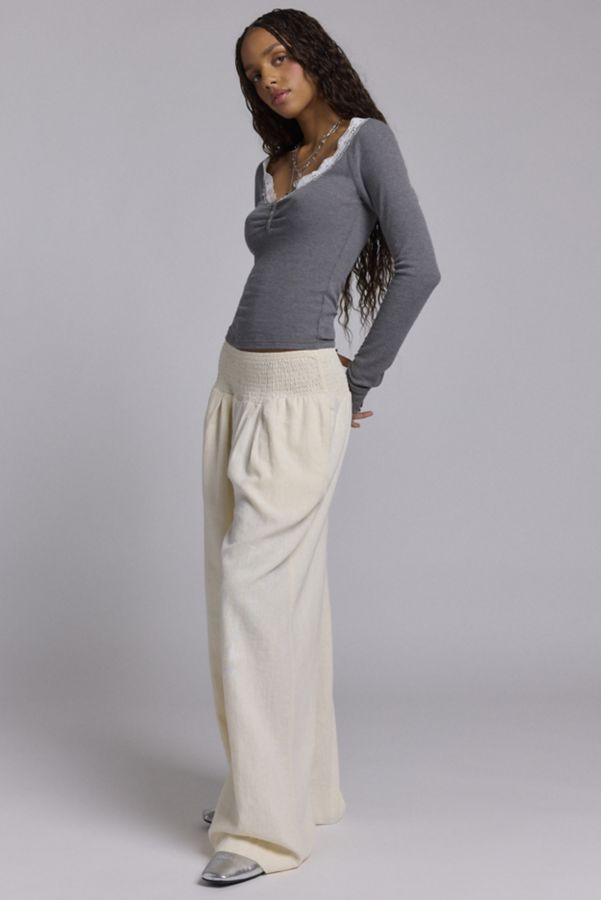 Slide View: 3: Kimchi Blue Caroline Smocked Wide Leg Linen-Blend Pant