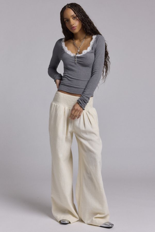 Slide View: 1: Kimchi Blue Caroline Smocked Wide Leg Linen-Blend Pant