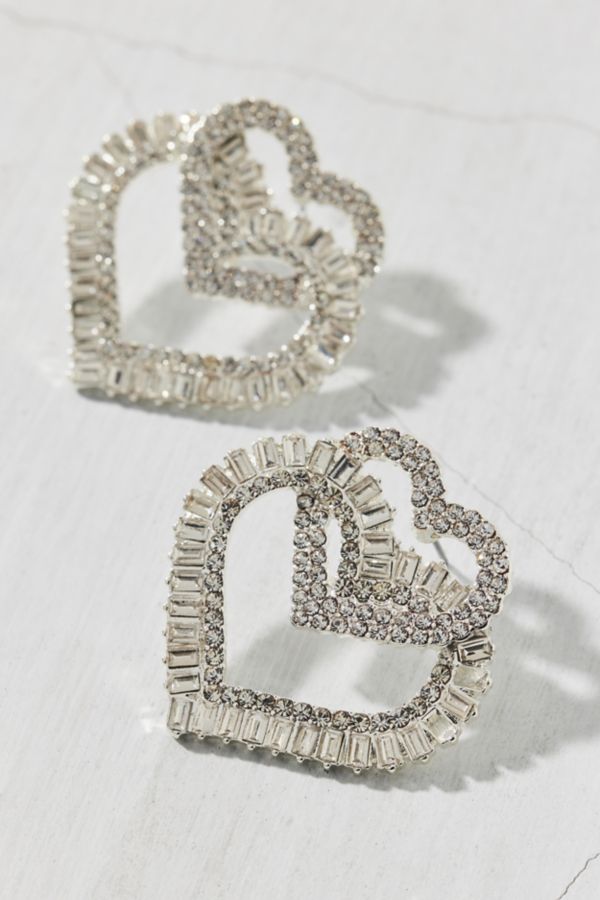 Slide View: 2: Boucles d'Oreilles Cœur en Strass Two Of Hearts