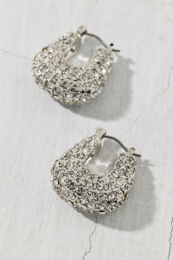 Slide View: 3: Boucles d'Oreilles Créoles Épaisses avec Déclaration de Strass Pavé