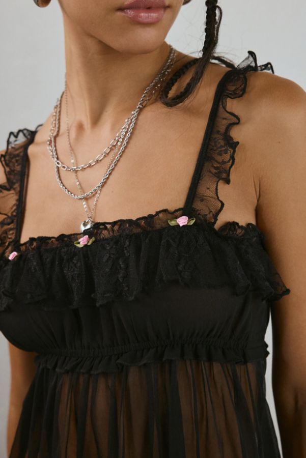 Slide View: 2: Out From Under Tiered Ruffle Sheer Mesh Slip Dress