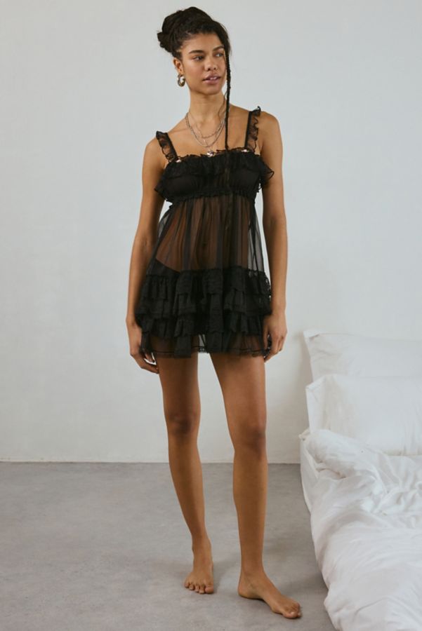 Slide View: 3: Out From Under Tiered Ruffle Sheer Mesh Slip Dress