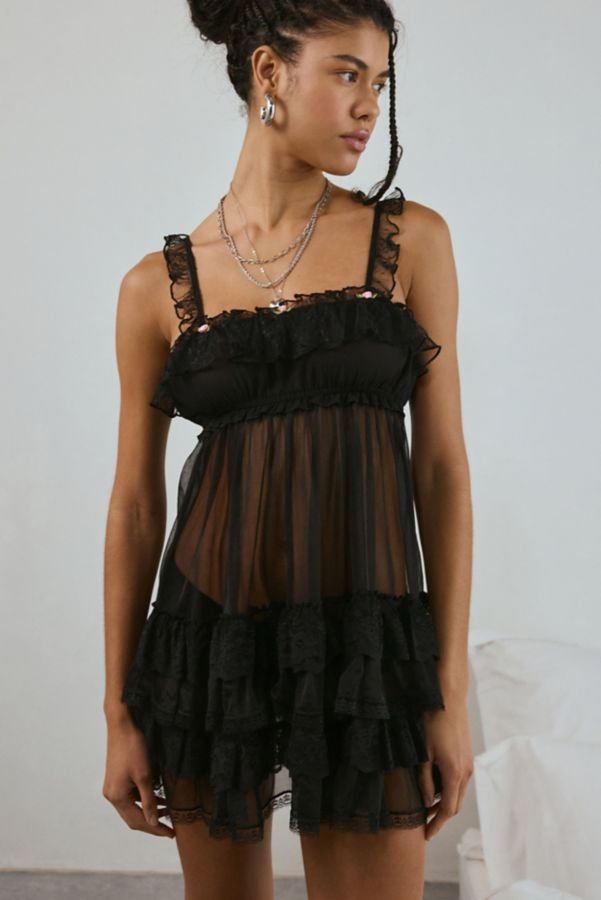 Slide View: 1: Out From Under Tiered Ruffle Sheer Mesh Slip Dress