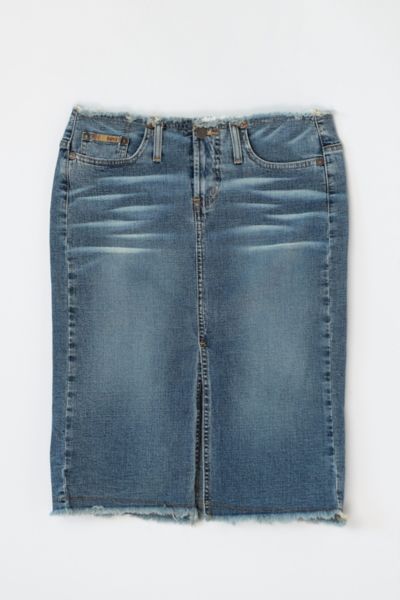 Vintage Y2k Raw-Edged Denim Midi Skirt