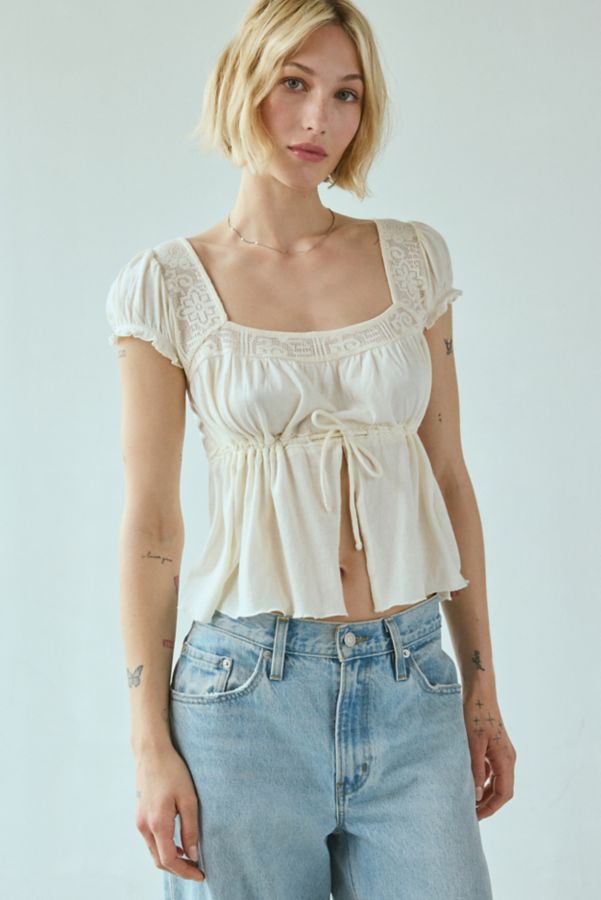 Slide View: 1: Kimchi Blue Lulu Lace-Trim Babydoll Flyaway Blouse