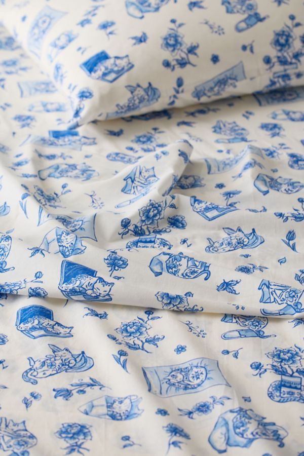 Slide View: 2: Delft Cat Patterned Sheet Set