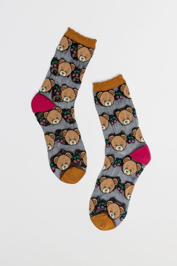 Slide View: 1: Sock Candy Teddy Bear Ruffle Black Sheer Sock