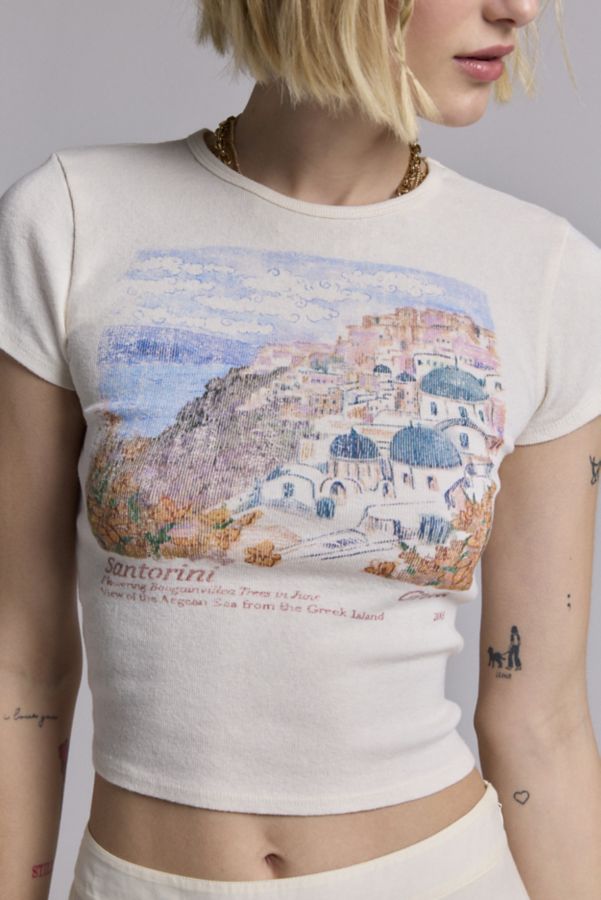 Slide View: 2: UO Too Perfect Santorini Graphic Baby Tee