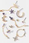 Thumbnail View 1: Violet Rhinestone Gold Post & Hoop Earring Set