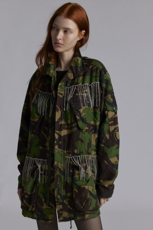 Slide View: 1: Urban Renewal Remade Rhinestone Fringe Camo Jacket