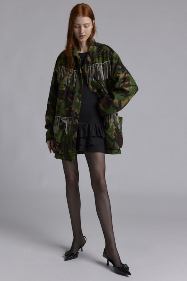 Slide View: 3: Urban Renewal Remade Rhinestone Fringe Camo Jacket