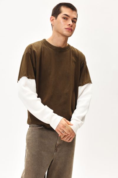 Urban Renewal Remade Overdyed Thermal Sleeve Cropped Tee