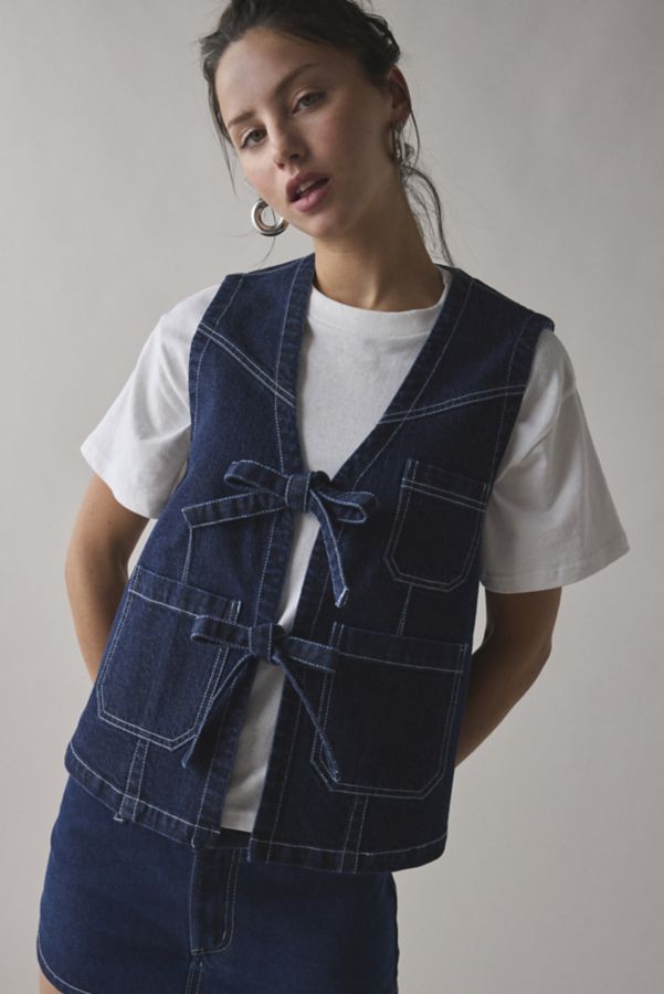 Slide View: 1: Kimchi Blue Nora Tie-Front Denim Vest