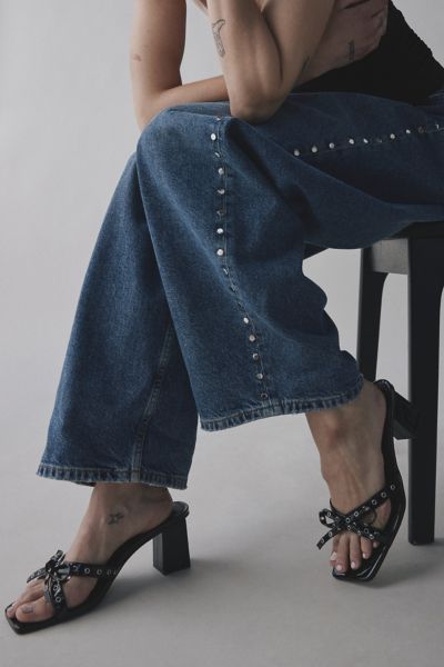 UO Charlie Rivet Bow Block Heel Sandal
