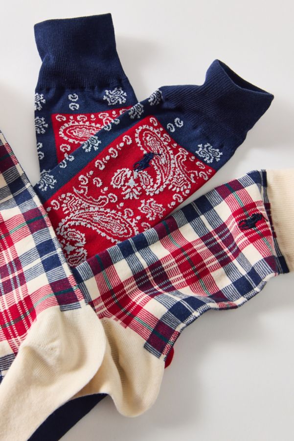 Slide View: 2: Polo Ralph Lauren Plaid & Bandana Pattern Crew Sock 2-Pack