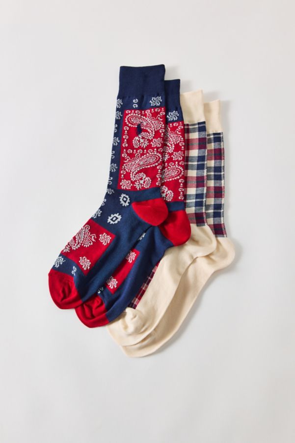 Slide View: 1: Polo Ralph Lauren Plaid & Bandana Pattern Crew Sock 2-Pack