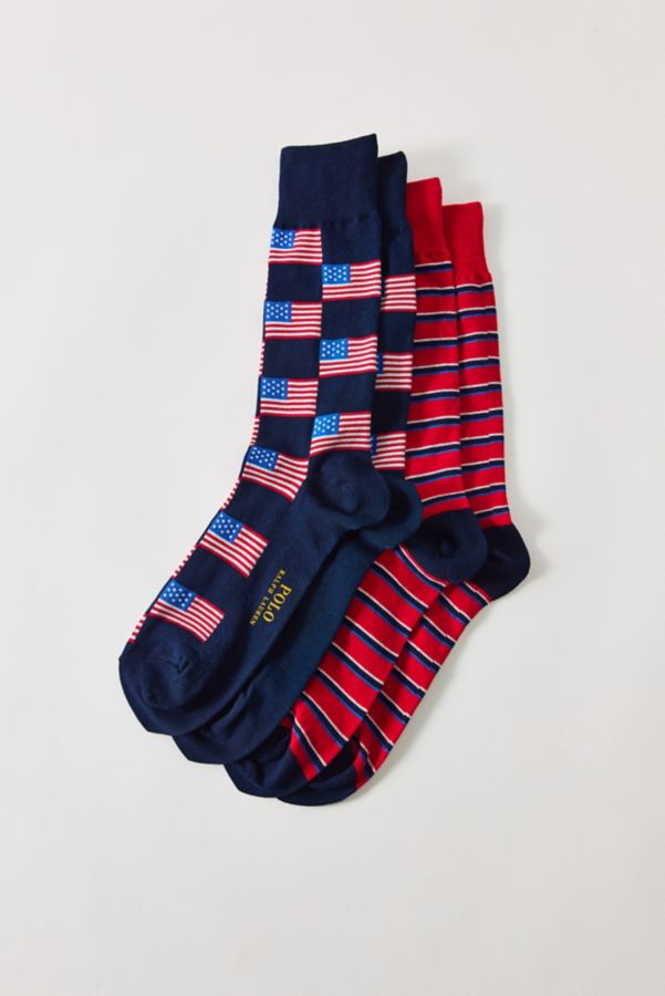 Slide View: 1: Polo Ralph Lauren Flag Allover Print Crew Sock 2-Pack