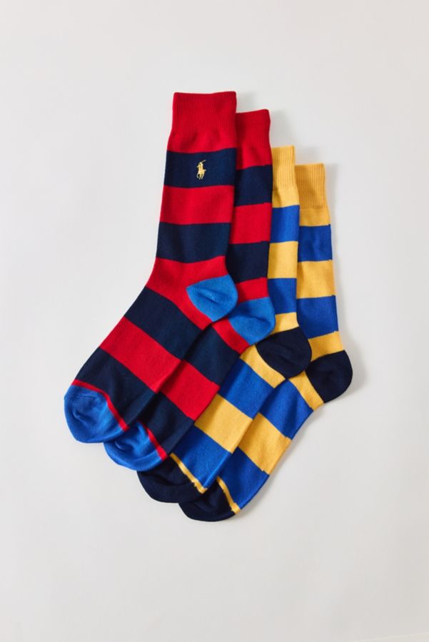 Slide View: 1: Polo Ralph Lauren Rugby Stripe Crew Sock 2-Pack