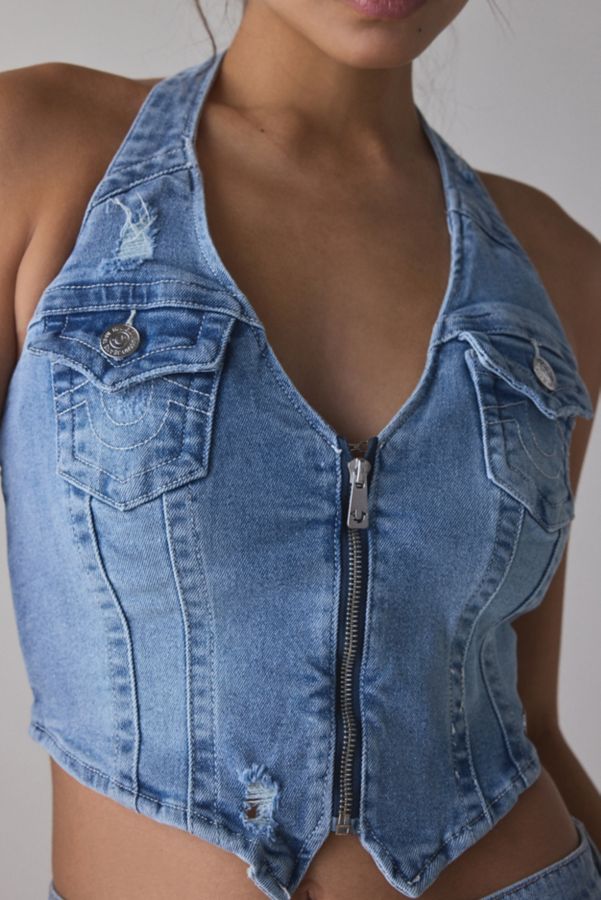 Slide View: 2: True Religion Zip Denim Halter Top