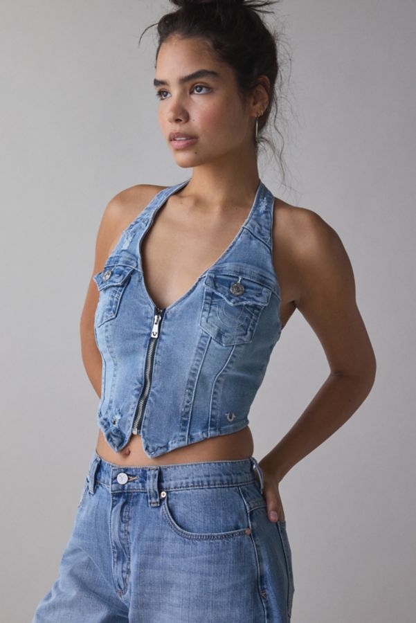 Slide View: 1: True Religion Zip Denim Halter Top