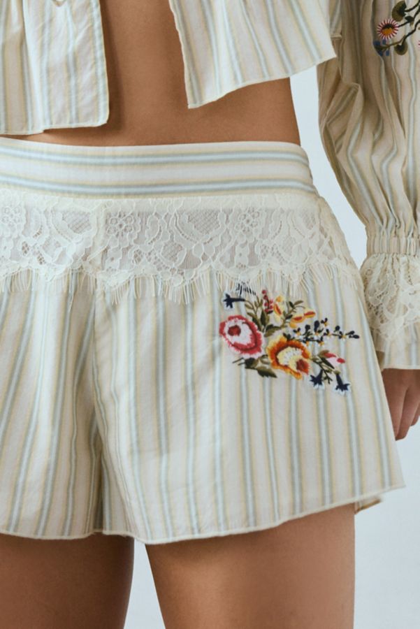 Slide View: 4: Kimchi Blue Clara Floral Embroidered Tie-Front Top + Micro Short Set