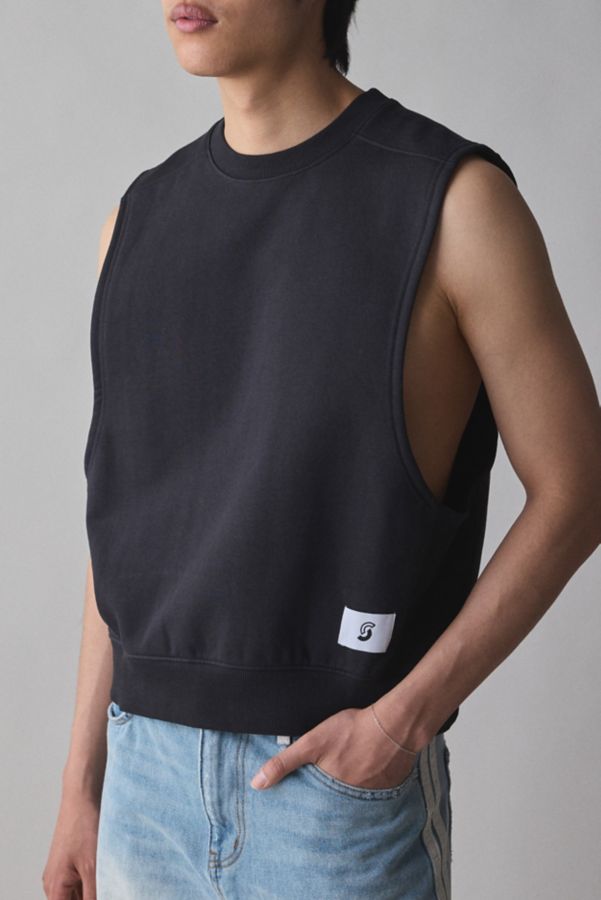 Slide View: 1: Standard Cloth Sleeveless Muscle Crew Neck Sweatshirt