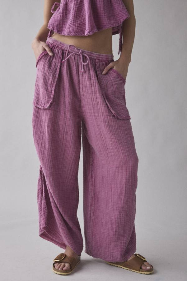 Slide View: 2: Out From Under Ocean Air Cinched Wide-Leg Gauze Pant