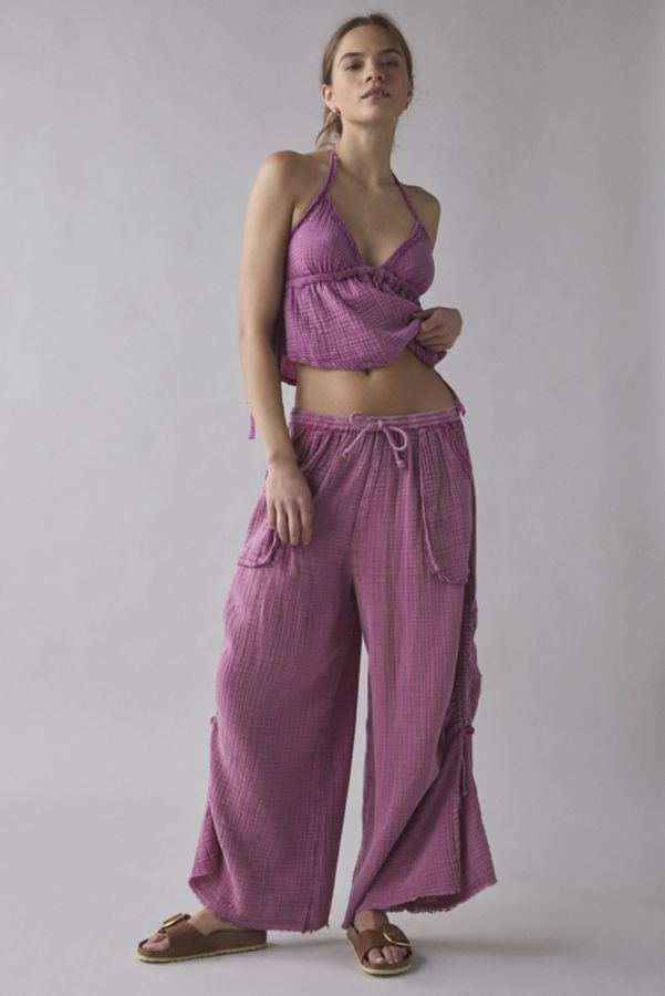 Slide View: 1: Out From Under Ocean Air Cinched Wide-Leg Gauze Pant