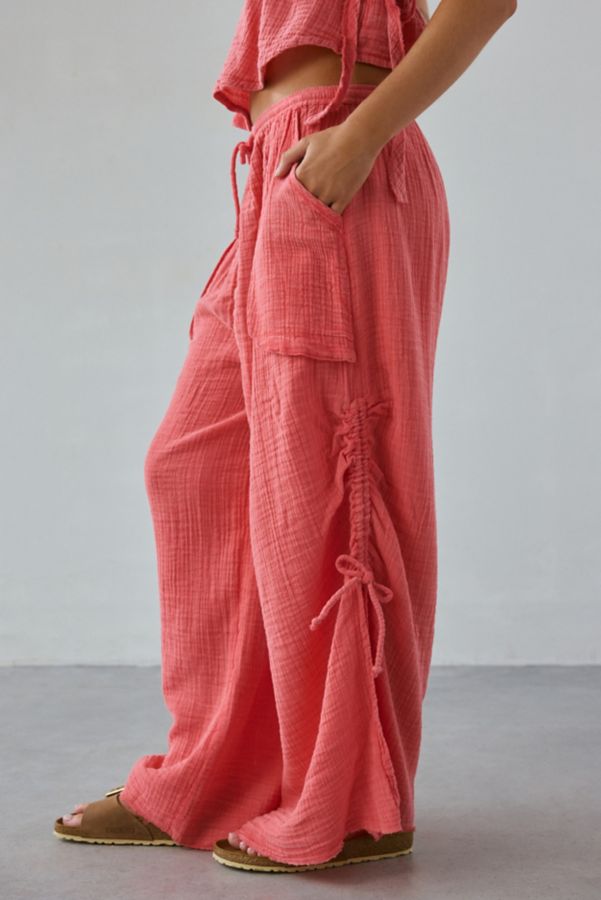 Slide View: 2: Out From Under Ocean Air Cinched Wide-Leg Gauze Pant