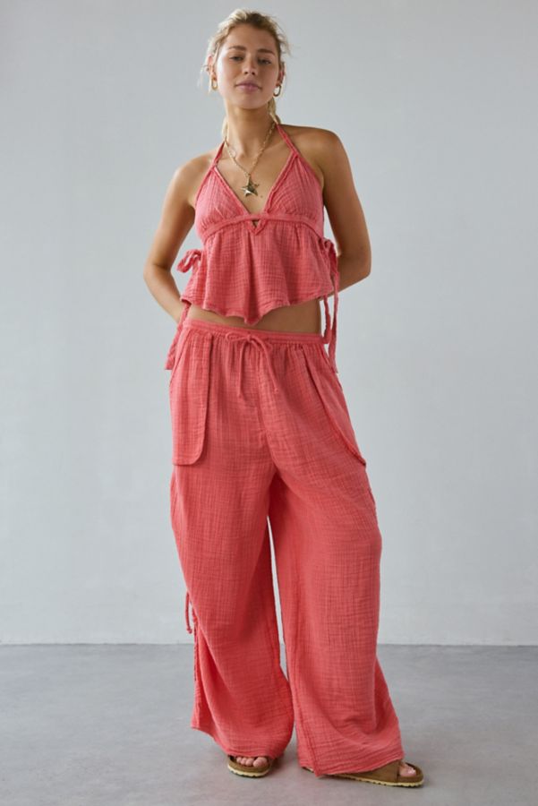 Slide View: 3: Out From Under Ocean Air Cinched Wide-Leg Gauze Pant