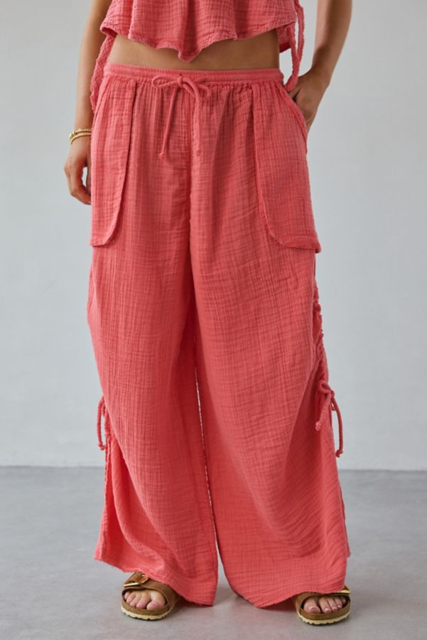 Slide View: 1: Out From Under Ocean Air Cinched Wide-Leg Gauze Pant