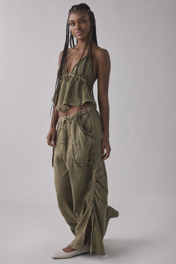 Slide View: 1: Out From Under Ocean Air Cinched Wide-Leg Gauze Pant