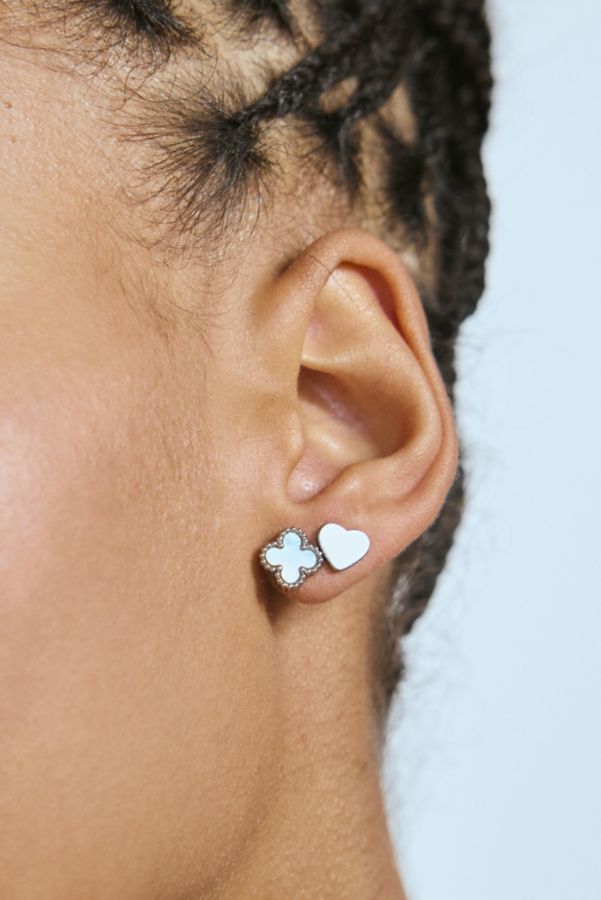 Slide View: 2: Waterproof Heart And Clover Stud Earring Set