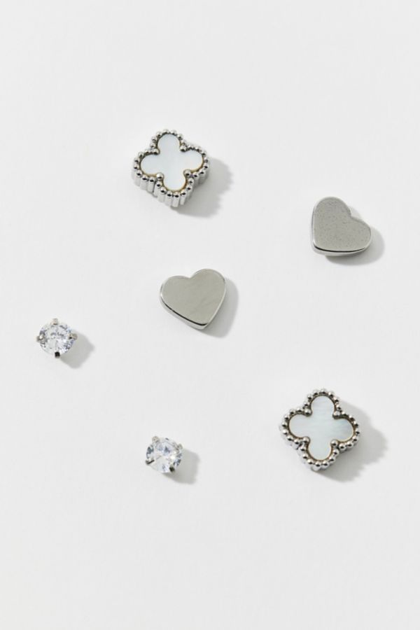 Slide View: 3: Waterproof Heart And Clover Stud Earring Set