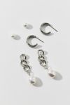 Thumbnail View 2: Stainless Steel Pearl Post & Hoop Earring Set