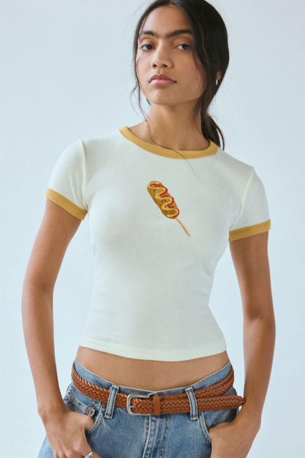 Slide View: 1: Kimchi Blue Too Perfect Corndog Graphic Ringer Baby Tee